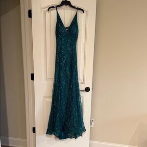 Blondie Nites Deep Teal Glitter Gown